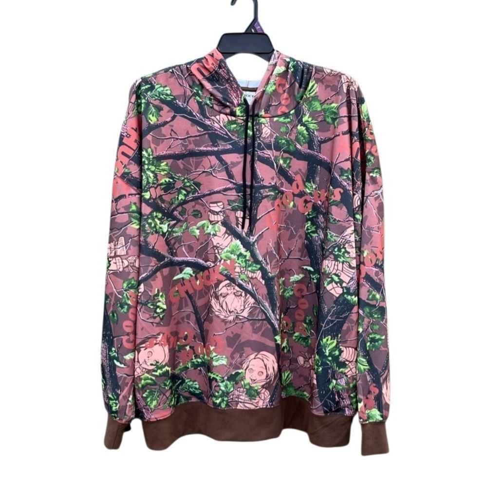 Men's Chucky in Camo Graphic Fleece Hoodie Sweatshirt Size 2XL
